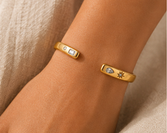 Celestial Dual Crystal Open Cuff Bracelet