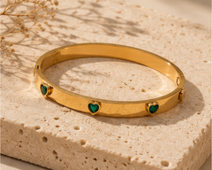 Emerald Hearts Gold Bangle Bracelet