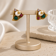 Artisan Gold-Tone Pearl & Multicolor Gem Statement Earrings