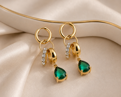 Emerald Crystal Drop Hoop Earrings