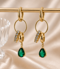 Emerald Crystal Drop Hoop Earrings
