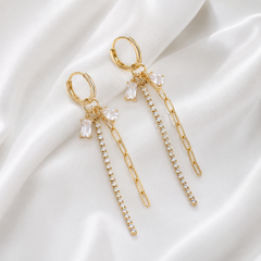 Crystal Cascade Chain Hoop Earrings Product Description