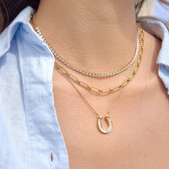Fortuna Crystal Horseshoe Gold Necklace