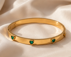 Emerald Hearts Gold Bangle Bracelet