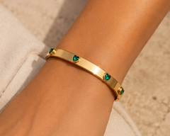 Emerald Hearts Gold Bangle Bracelet