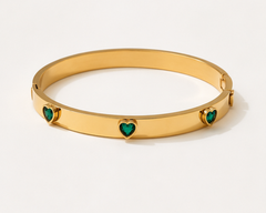 Emerald Hearts Gold Bangle Bracelet