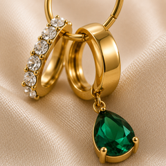 Emerald Crystal Drop Hoop Earrings