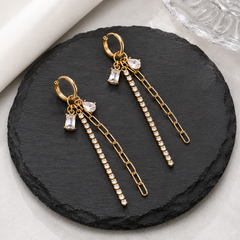 Crystal Cascade Chain Hoop Earrings Product Description