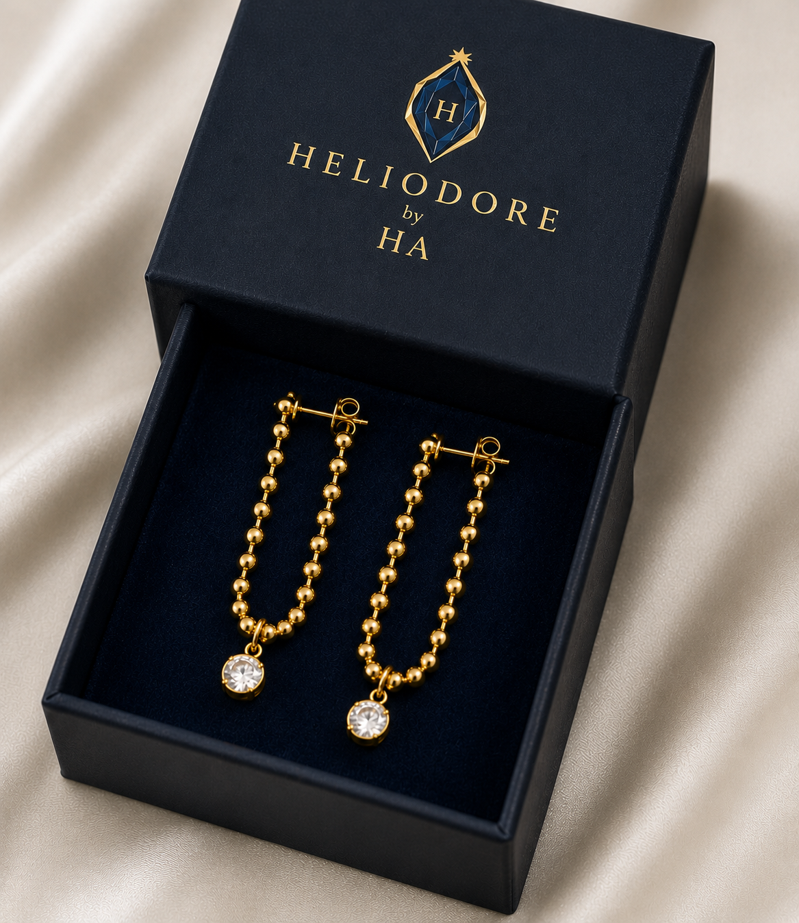 Gold Beaded Crystal Drop Earrings
