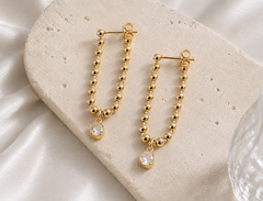 Gold Beaded Crystal Drop Earrings