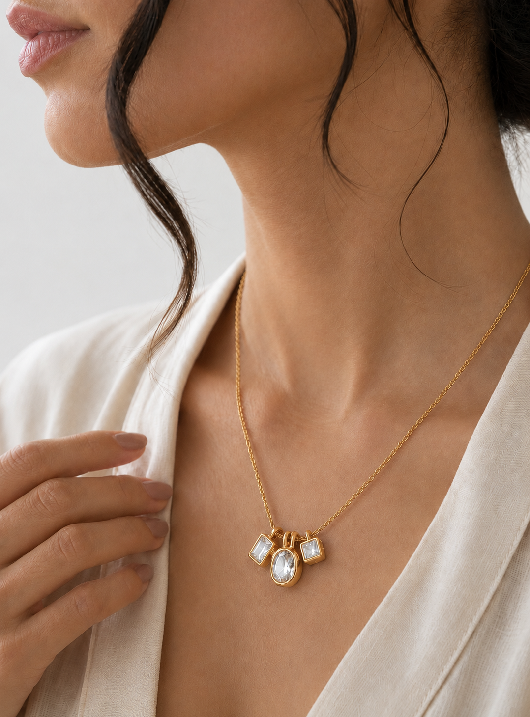 Trio Crystal Charm Necklace