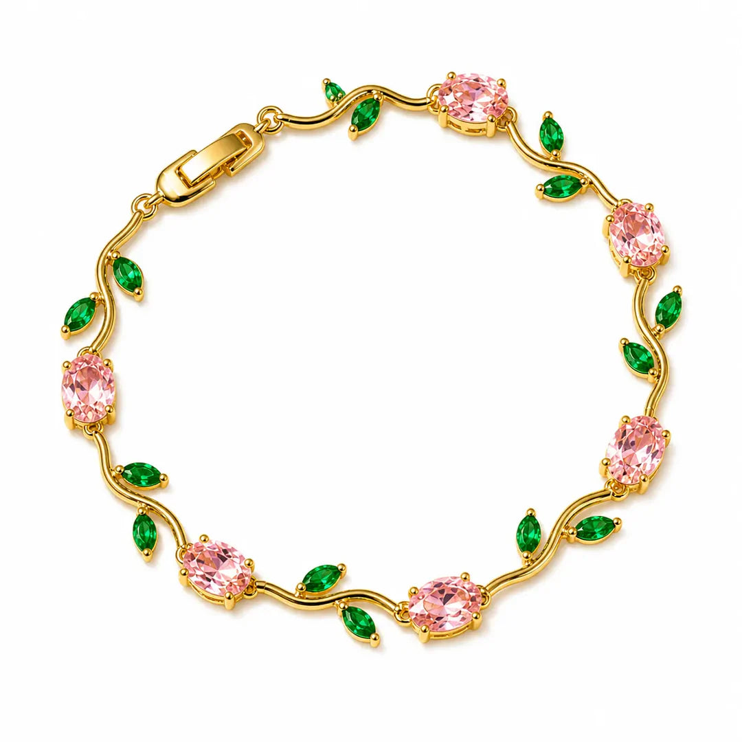 Tulip Crystal Vine Bracelet - Gold-Pink-Green