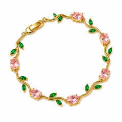 Tulip Crystal Vine Bracelet - Gold-Pink-Green