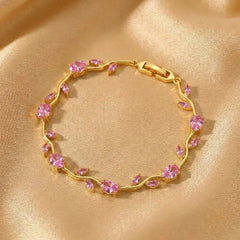 Tulip Crystal Vine Bracelet - Pink