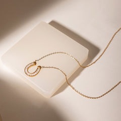 Fortuna Crystal Horseshoe Gold Necklace