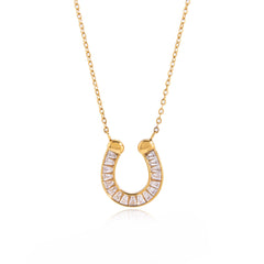 Fortuna Crystal Horseshoe Gold Necklace