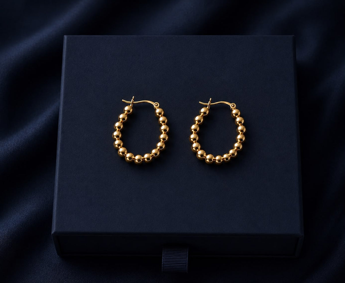 Aurum Beaded Gold Hoop Earrings