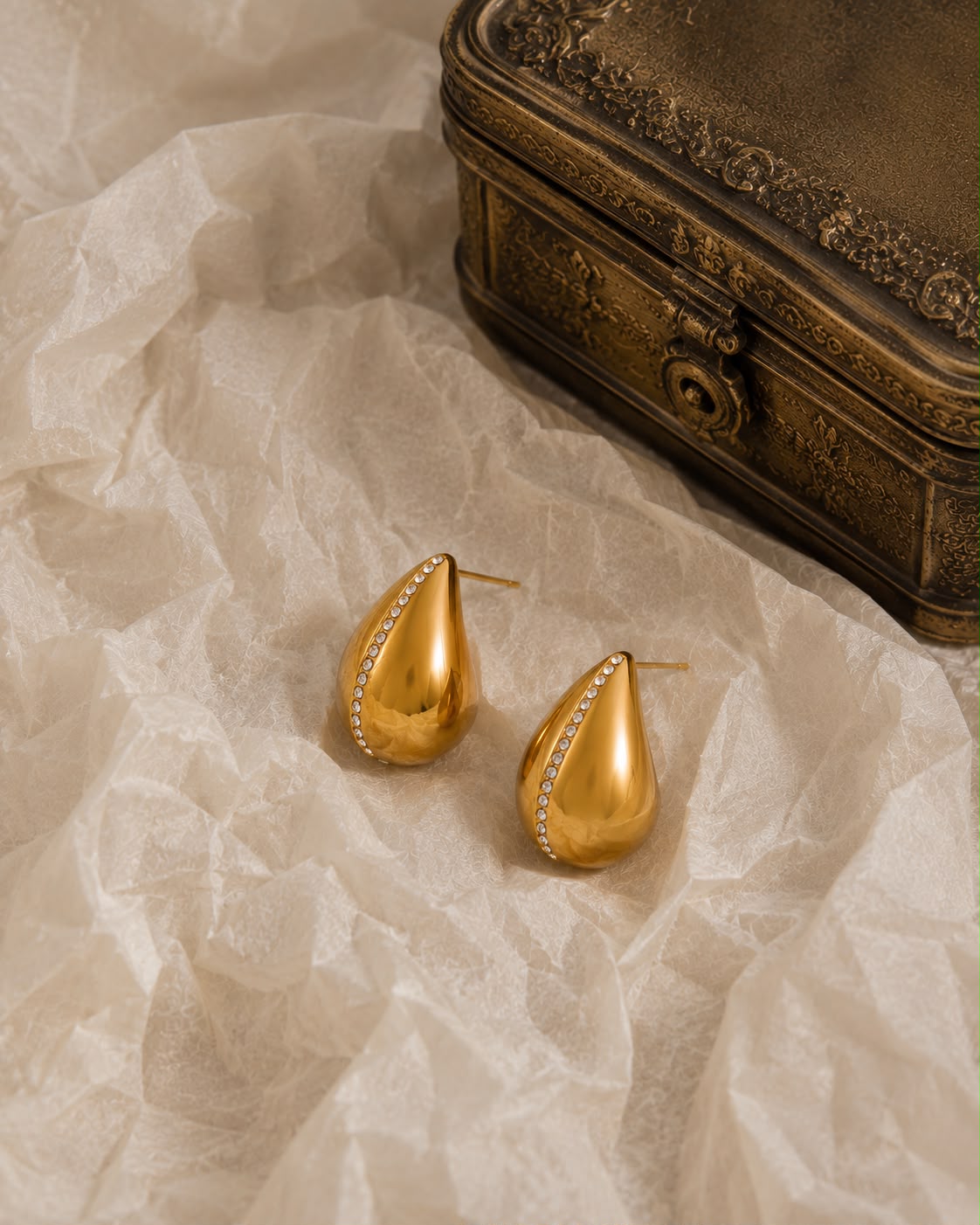 Luna Teardrop Gold Stud Earrings