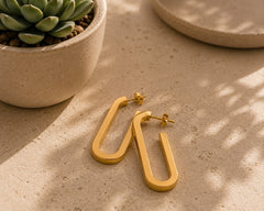 Modern Elongated Gold Hoop Earrings