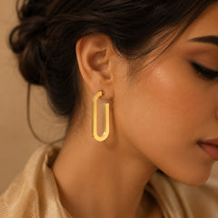 Modern Elongated Gold Hoop Earrings