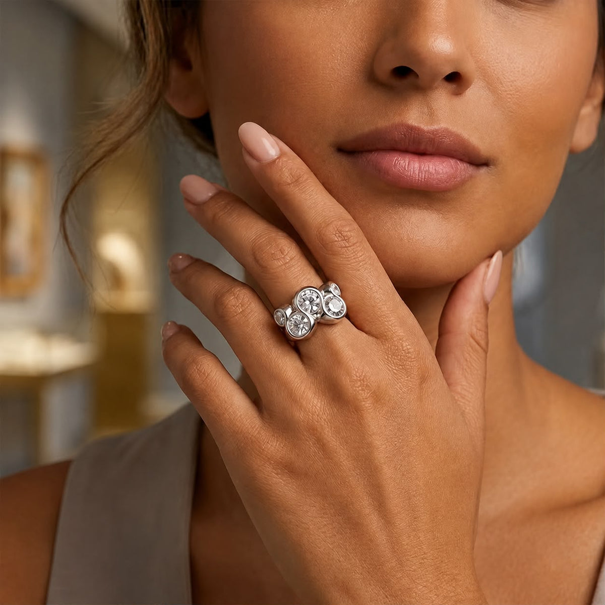 Celeste Cluster Crystal Ring